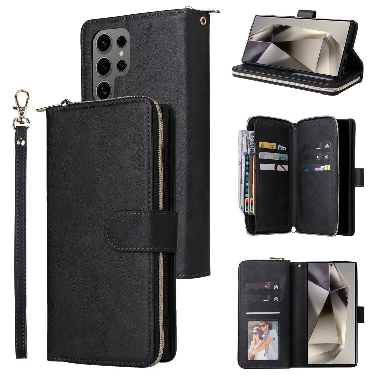 For Samsung Galaxy S25 Ultra 5G 9-Card Slots Zipper Wallet Bag Leather Phone Case(Black) by buy2fix