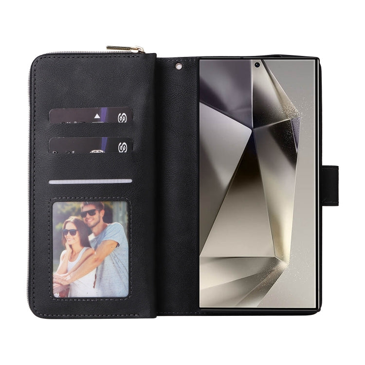 For Samsung Galaxy S25 Ultra 5G 9-Card Slots Zipper Wallet Bag Leather Phone Case(Black) by buy2fix