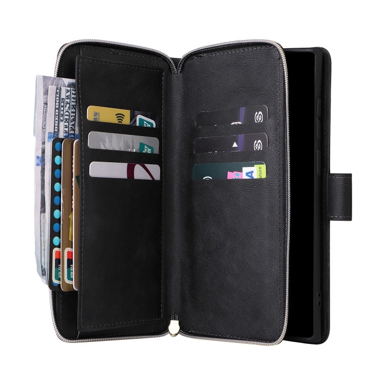 For Samsung Galaxy S25 Ultra 5G 9-Card Slots Zipper Wallet Bag Leather Phone Case(Black) by buy2fix