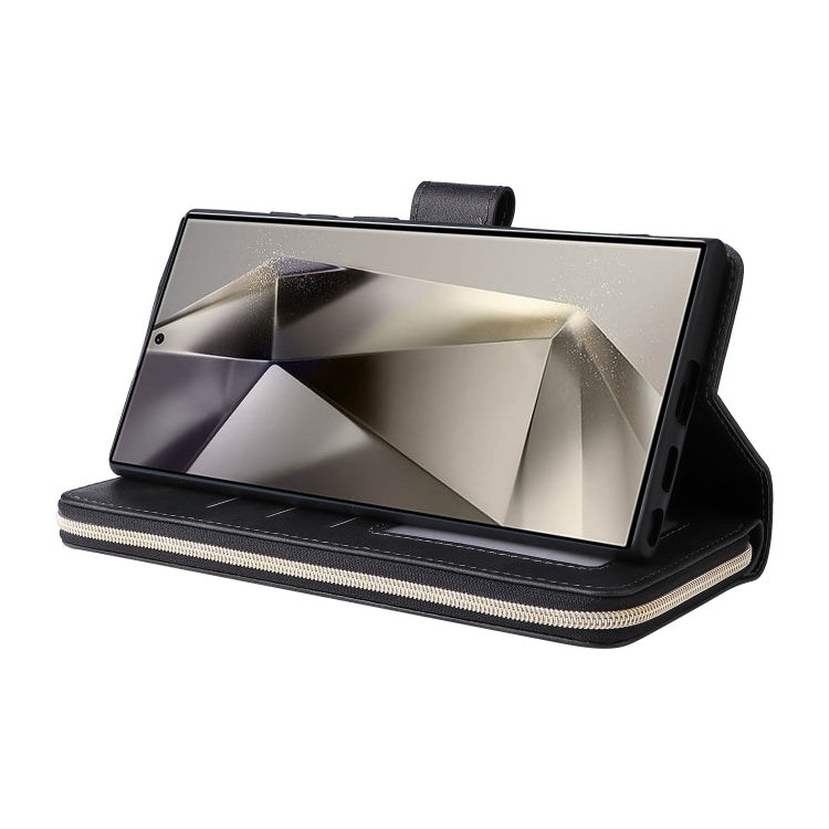 For Samsung Galaxy S25 Ultra 5G 9-Card Slots Zipper Wallet Bag Leather Phone Case(Black) by buy2fix