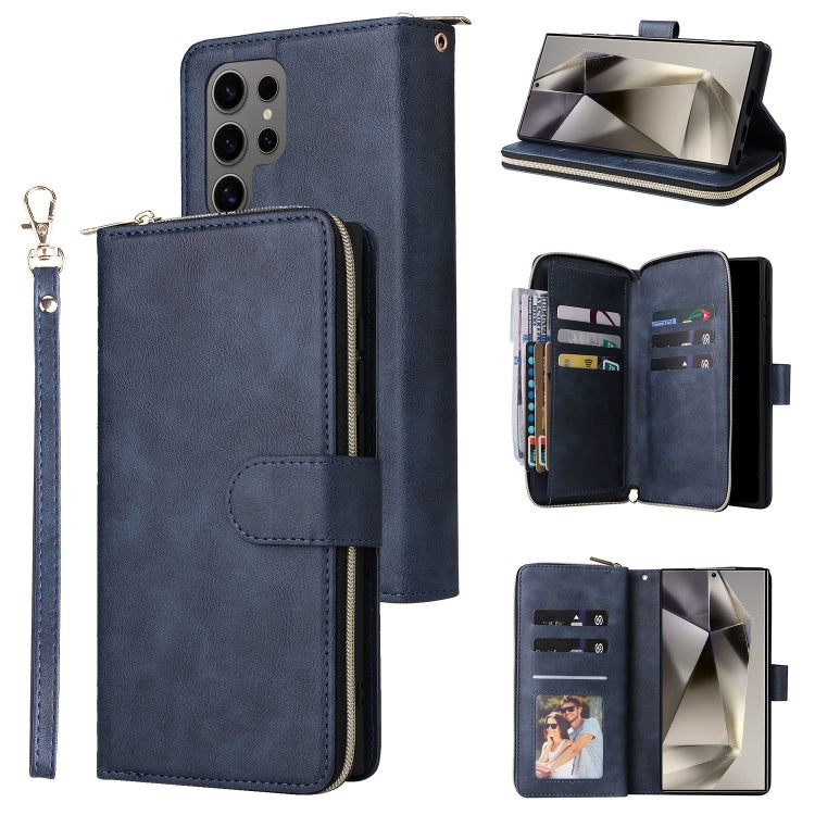 For Samsung Galaxy S25 Ultra 5G 9-Card Slots Zipper Wallet Bag Leather Phone Case(Blue) by buy2fix