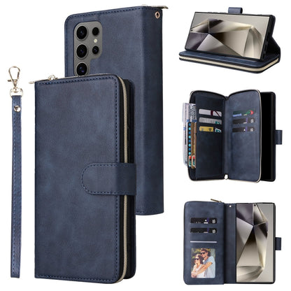 For Samsung Galaxy S25 Ultra 5G 9-Card Slots Zipper Wallet Bag Leather Phone Case(Blue) by buy2fix