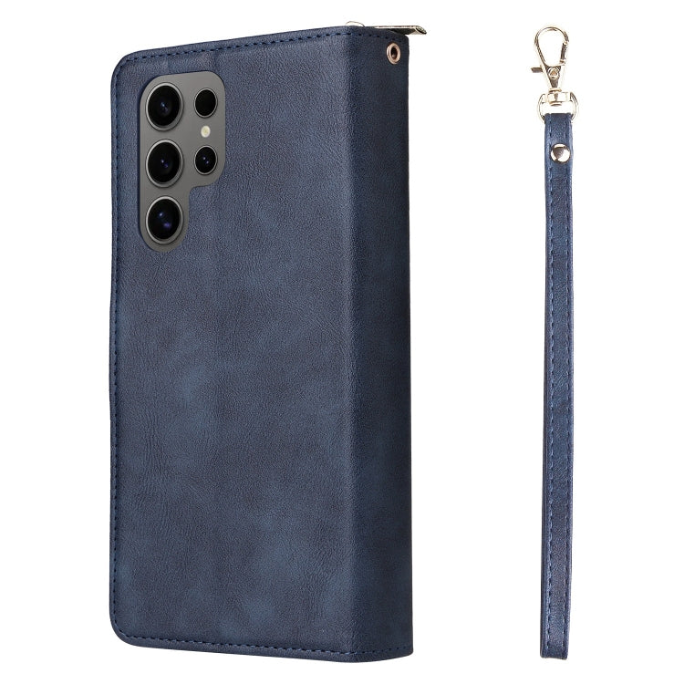 For Samsung Galaxy S25 Ultra 5G 9-Card Slots Zipper Wallet Bag Leather Phone Case(Blue) by buy2fix
