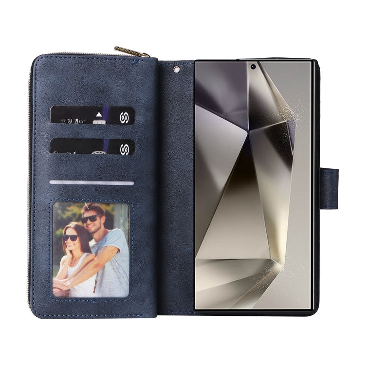 For Samsung Galaxy S25 Ultra 5G 9-Card Slots Zipper Wallet Bag Leather Phone Case(Blue) by buy2fix