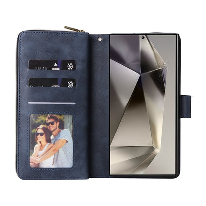 For Samsung Galaxy S25 Ultra 5G 9-Card Slots Zipper Wallet Bag Leather Phone Case(Blue) by buy2fix