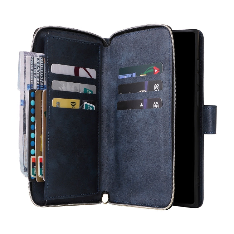 For Samsung Galaxy S25 Ultra 5G 9-Card Slots Zipper Wallet Bag Leather Phone Case(Blue) by buy2fix