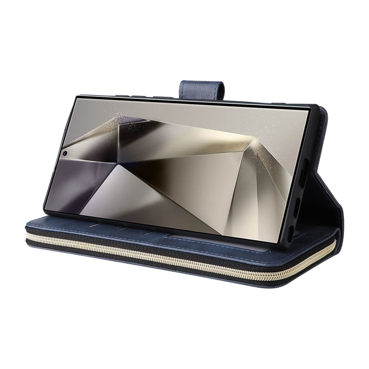 For Samsung Galaxy S25 Ultra 5G 9-Card Slots Zipper Wallet Bag Leather Phone Case(Blue) by buy2fix