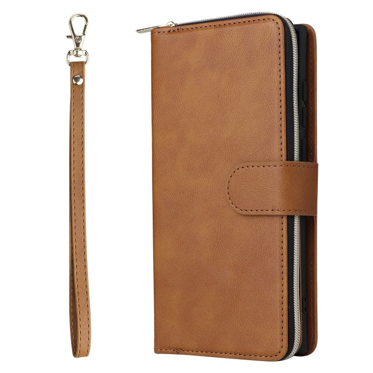 For Samsung Galaxy S25 Ultra 5G 9-Card Slots Zipper Wallet Bag Leather Phone Case(Brown) by buy2fix