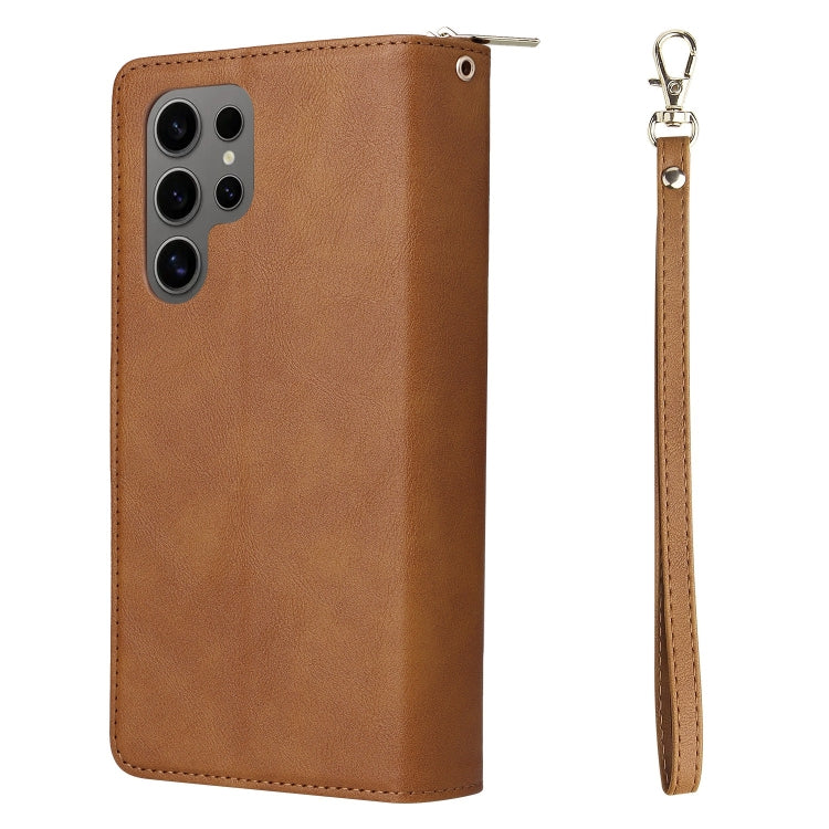 For Samsung Galaxy S25 Ultra 5G 9-Card Slots Zipper Wallet Bag Leather Phone Case(Brown) by buy2fix