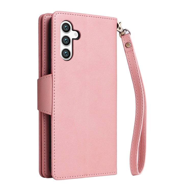 For Samsung Galaxy S25 5G Rivet Buckle 9 Cards Three Fold Leather Phone Case(Rose Gold) by buy2fix