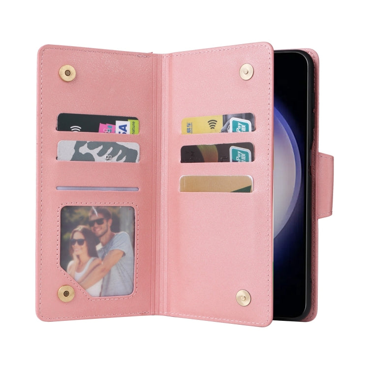 For Samsung Galaxy S25 5G Rivet Buckle 9 Cards Three Fold Leather Phone Case(Rose Gold) by buy2fix