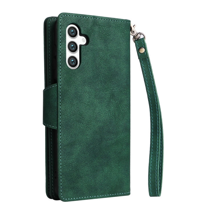 For Samsung Galaxy S25 5G Rivet Buckle 9 Cards Three Fold Leather Phone Case(Green) by buy2fix