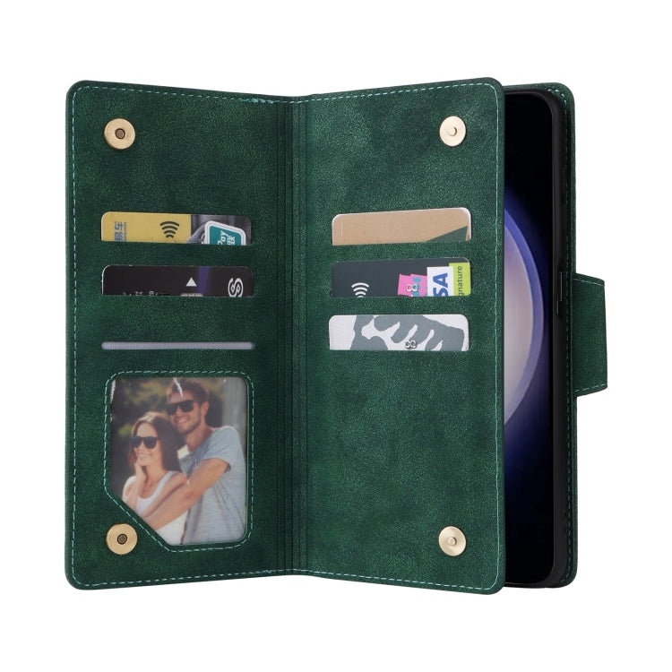 For Samsung Galaxy S25 5G Rivet Buckle 9 Cards Three Fold Leather Phone Case(Green) by buy2fix
