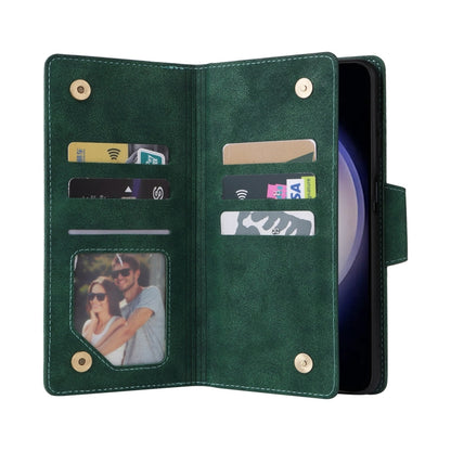 For Samsung Galaxy S25 5G Rivet Buckle 9 Cards Three Fold Leather Phone Case(Green) by buy2fix