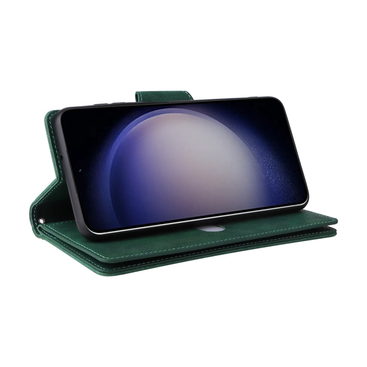 For Samsung Galaxy S25 5G Rivet Buckle 9 Cards Three Fold Leather Phone Case(Green) by buy2fix