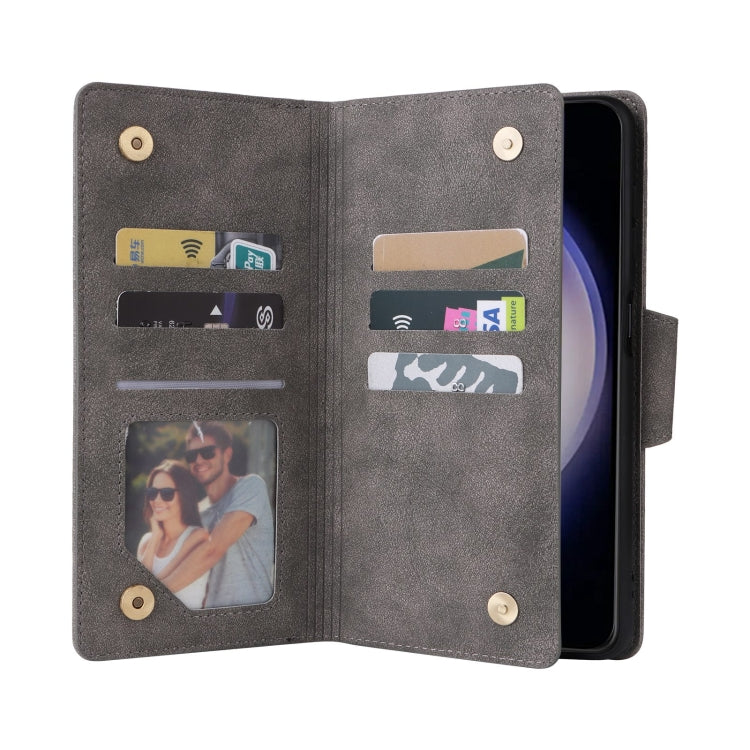 For Samsung Galaxy S25 5G Rivet Buckle 9 Cards Three Fold Leather Phone Case(Grey) by buy2fix