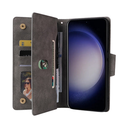 For Samsung Galaxy S25 5G Rivet Buckle 9 Cards Three Fold Leather Phone Case(Grey) by buy2fix