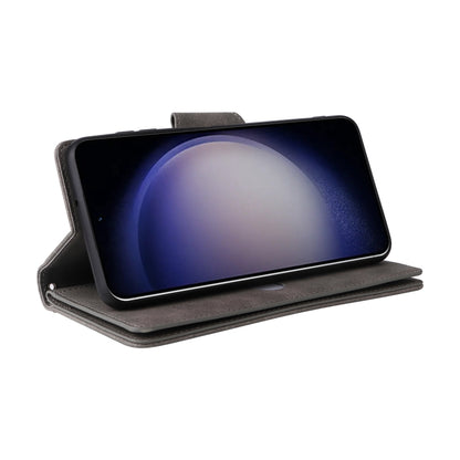 For Samsung Galaxy S25 5G Rivet Buckle 9 Cards Three Fold Leather Phone Case(Grey) by buy2fix