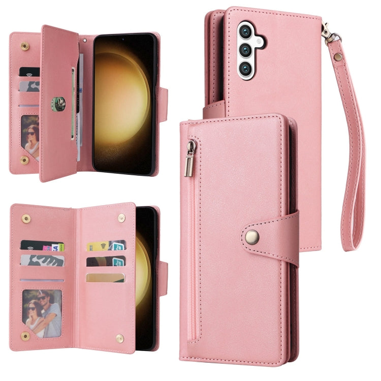 For Samsung Galaxy S25+ 5G Rivet Buckle 9 Cards Three Fold Leather Phone Case(Rose Gold) by buy2fix