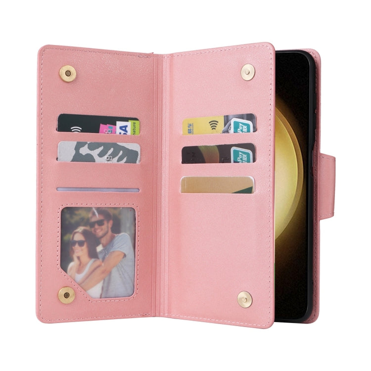 For Samsung Galaxy S25+ 5G Rivet Buckle 9 Cards Three Fold Leather Phone Case(Rose Gold) by buy2fix