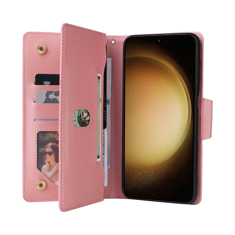 For Samsung Galaxy S25+ 5G Rivet Buckle 9 Cards Three Fold Leather Phone Case(Rose Gold) by buy2fix