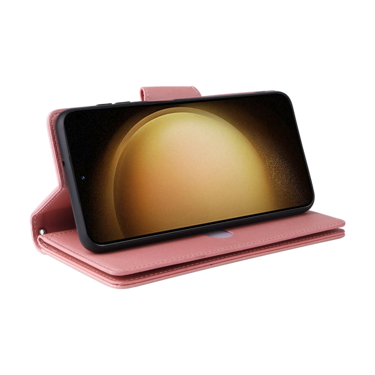 For Samsung Galaxy S25+ 5G Rivet Buckle 9 Cards Three Fold Leather Phone Case(Rose Gold) by buy2fix