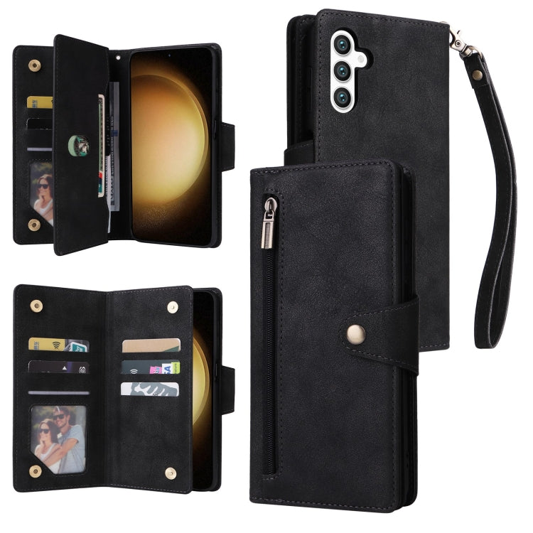 For Samsung Galaxy S25+ 5G Rivet Buckle 9 Cards Three Fold Leather Phone Case(Black) by buy2fix