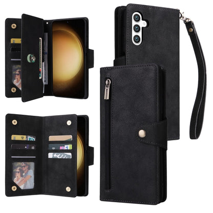 For Samsung Galaxy S25+ 5G Rivet Buckle 9 Cards Three Fold Leather Phone Case(Black) by buy2fix
