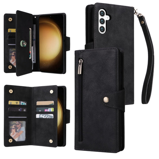 For Samsung Galaxy S25+ 5G Rivet Buckle 9 Cards Three Fold Leather Phone Case(Black) by buy2fix