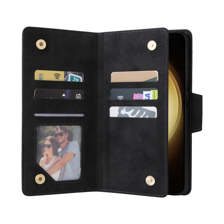For Samsung Galaxy S25+ 5G Rivet Buckle 9 Cards Three Fold Leather Phone Case(Black) by buy2fix