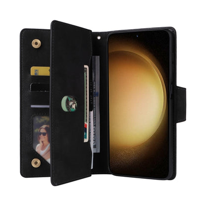 For Samsung Galaxy S25+ 5G Rivet Buckle 9 Cards Three Fold Leather Phone Case(Black) by buy2fix