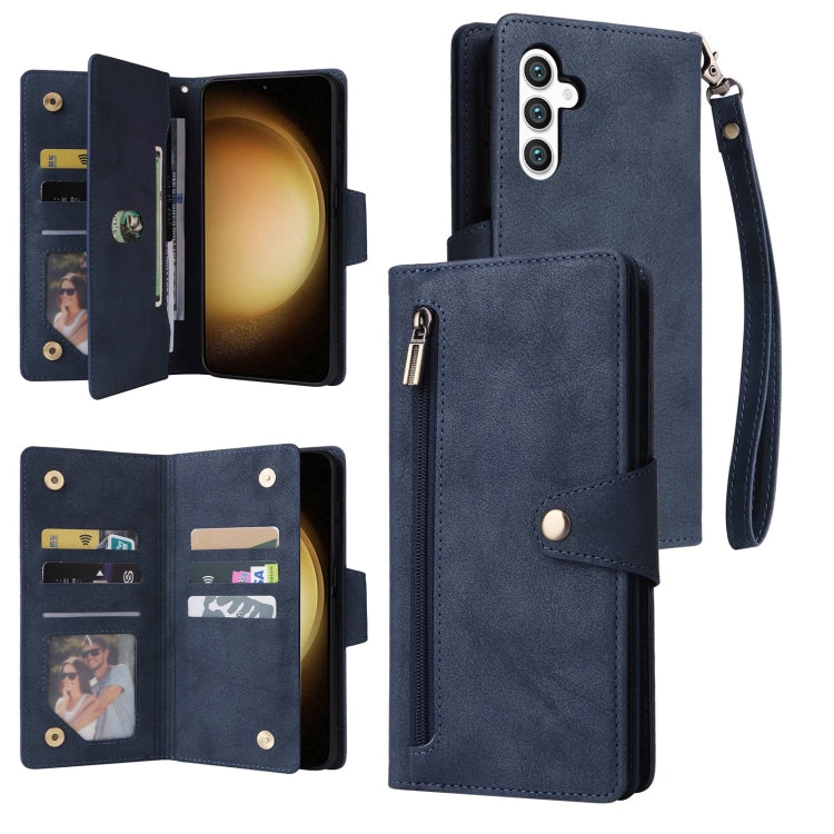 For Samsung Galaxy S25+ 5G Rivet Buckle 9 Cards Three Fold Leather Phone Case(Blue) by buy2fix