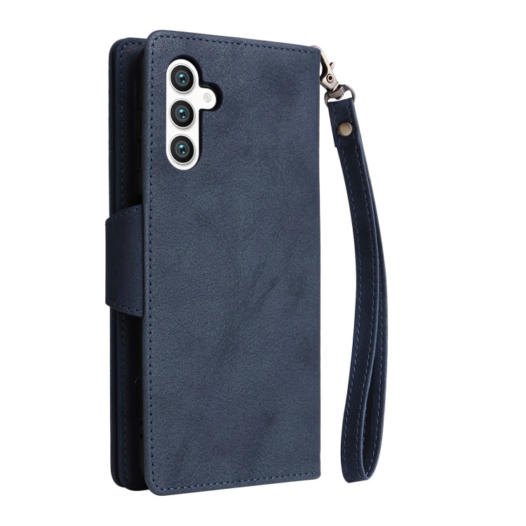 For Samsung Galaxy S25+ 5G Rivet Buckle 9 Cards Three Fold Leather Phone Case(Blue) by buy2fix