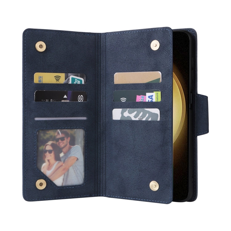 For Samsung Galaxy S25+ 5G Rivet Buckle 9 Cards Three Fold Leather Phone Case(Blue) by buy2fix
