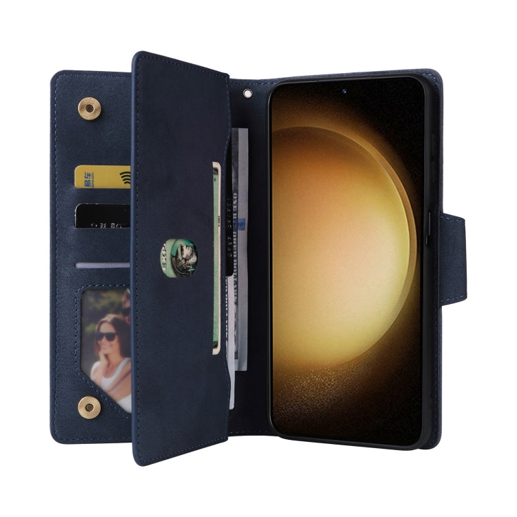 For Samsung Galaxy S25+ 5G Rivet Buckle 9 Cards Three Fold Leather Phone Case(Blue) by buy2fix