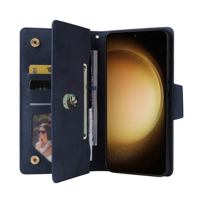 For Samsung Galaxy S25+ 5G Rivet Buckle 9 Cards Three Fold Leather Phone Case(Blue) by buy2fix