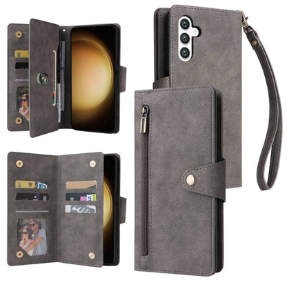 For Samsung Galaxy S25+ 5G Rivet Buckle 9 Cards Three Fold Leather Phone Case(Grey) by buy2fix