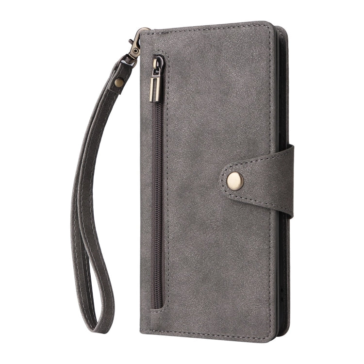 For Samsung Galaxy S25+ 5G Rivet Buckle 9 Cards Three Fold Leather Phone Case(Grey) by buy2fix