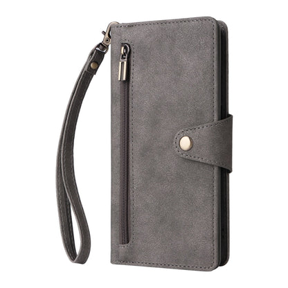 For Samsung Galaxy S25+ 5G Rivet Buckle 9 Cards Three Fold Leather Phone Case(Grey) by buy2fix