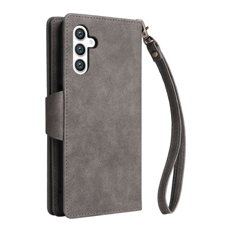 For Samsung Galaxy S25+ 5G Rivet Buckle 9 Cards Three Fold Leather Phone Case(Grey) by buy2fix
