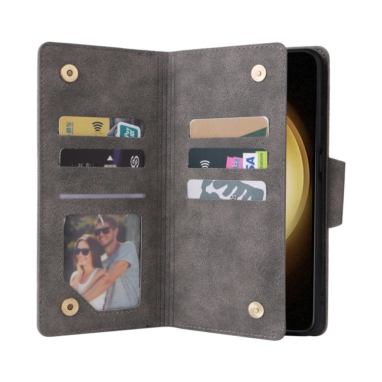 For Samsung Galaxy S25+ 5G Rivet Buckle 9 Cards Three Fold Leather Phone Case(Grey) by buy2fix