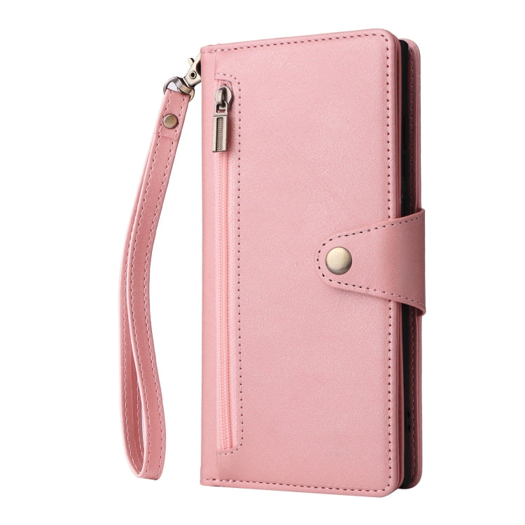 For Samsung Galaxy S25 Ultra 5G Rivet Buckle 9 Cards Three Fold Leather Phone Case(Rose Gold) by buy2fix