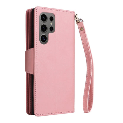 For Samsung Galaxy S25 Ultra 5G Rivet Buckle 9 Cards Three Fold Leather Phone Case(Rose Gold) by buy2fix
