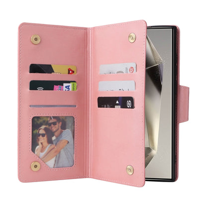 For Samsung Galaxy S25 Ultra 5G Rivet Buckle 9 Cards Three Fold Leather Phone Case(Rose Gold) by buy2fix