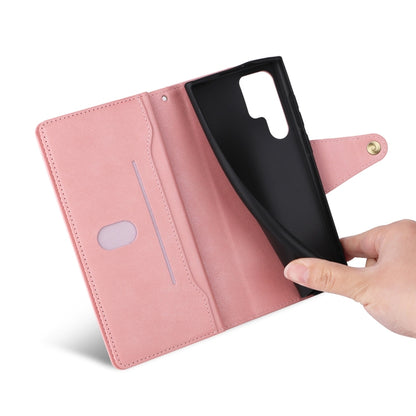 For Samsung Galaxy S25 Ultra 5G Rivet Buckle 9 Cards Three Fold Leather Phone Case(Rose Gold) by buy2fix