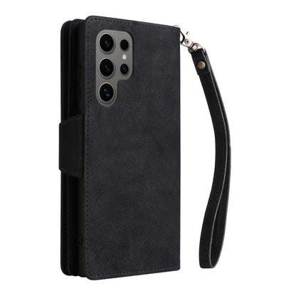 For Samsung Galaxy S25 Ultra 5G Rivet Buckle 9 Cards Three Fold Leather Phone Case(Black) by buy2fix