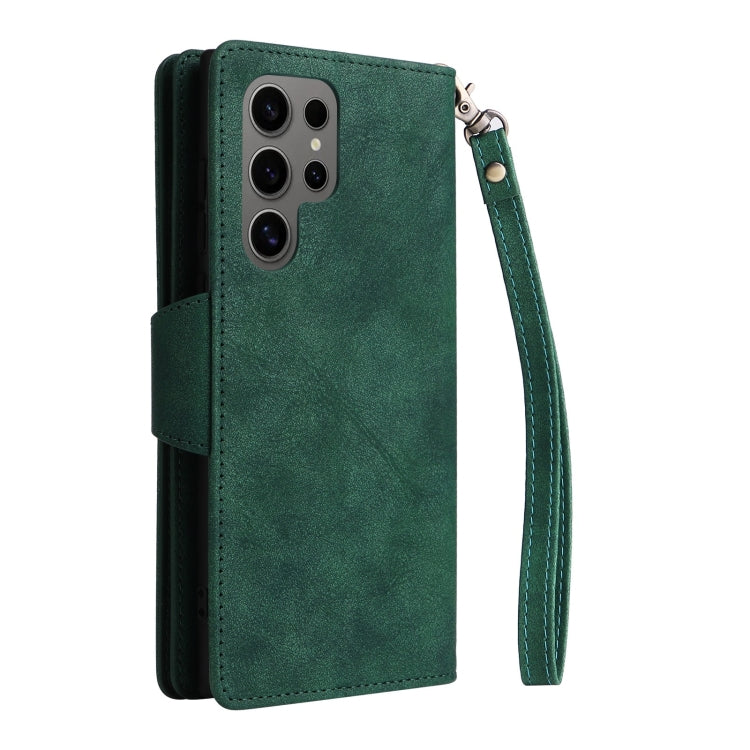 For Samsung Galaxy S25 Ultra 5G Rivet Buckle 9 Cards Three Fold Leather Phone Case(Green) by buy2fix