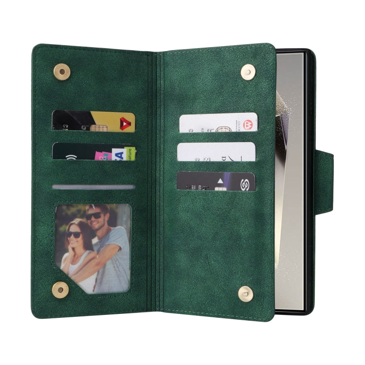 For Samsung Galaxy S25 Ultra 5G Rivet Buckle 9 Cards Three Fold Leather Phone Case(Green) by buy2fix