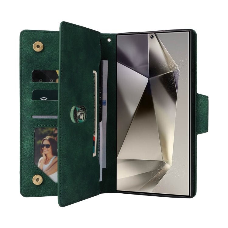 For Samsung Galaxy S25 Ultra 5G Rivet Buckle 9 Cards Three Fold Leather Phone Case(Green) by buy2fix