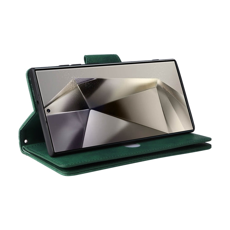For Samsung Galaxy S25 Ultra 5G Rivet Buckle 9 Cards Three Fold Leather Phone Case(Green) by buy2fix